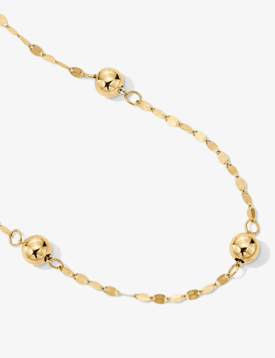 Bead Station Mirror Chain Necklace Hollow 10K Yellow Gold