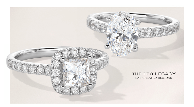 Two white gold The LEO Legacy engagement rings.