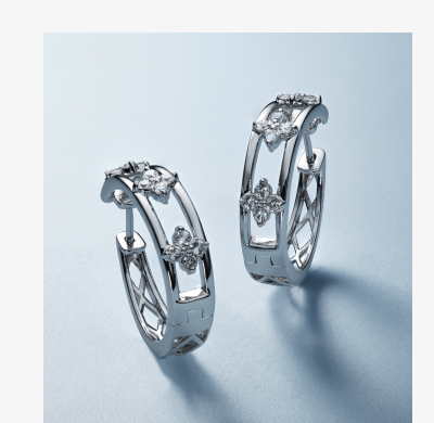 Silver patterned hoop earrings.