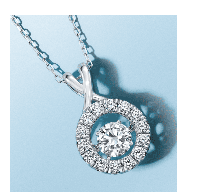 White gold necklace with round diamond pendant.