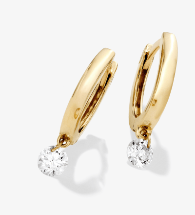 Yellow gold diamond hoop drop earrings.