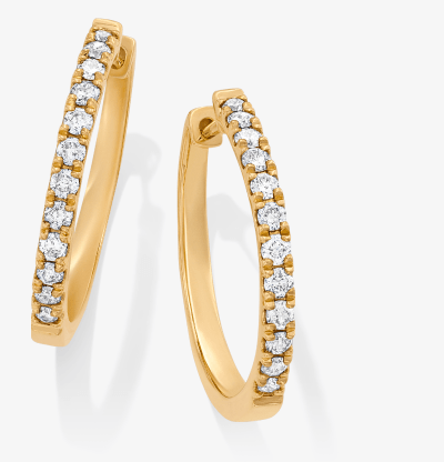Yellow gold diamond hoop earrings.
