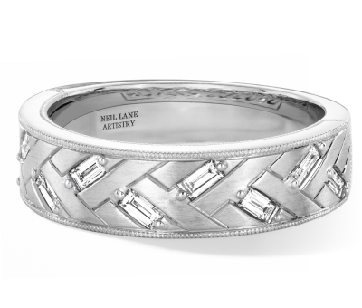 White gold wedding band with diamond accents.