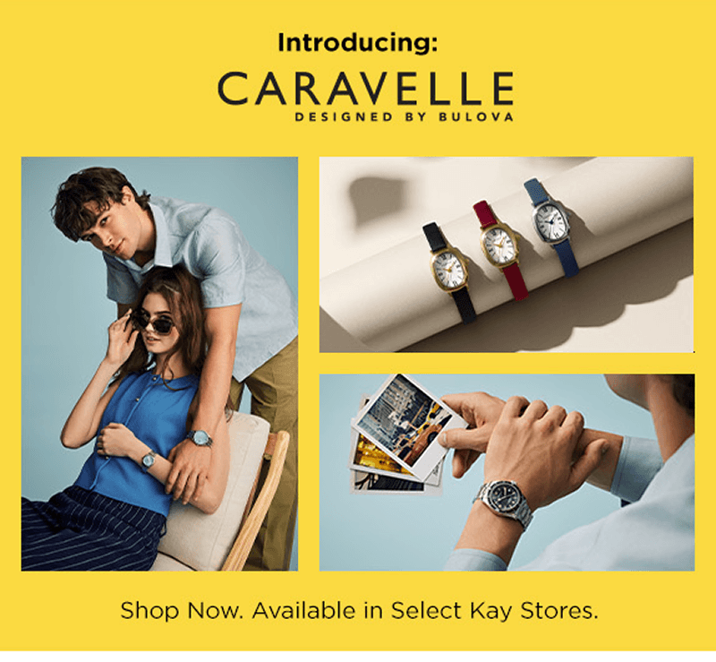 Caravelle by Bulova featuring different colorful watches and models wearing them. Shop now. Available in select Kay stores.