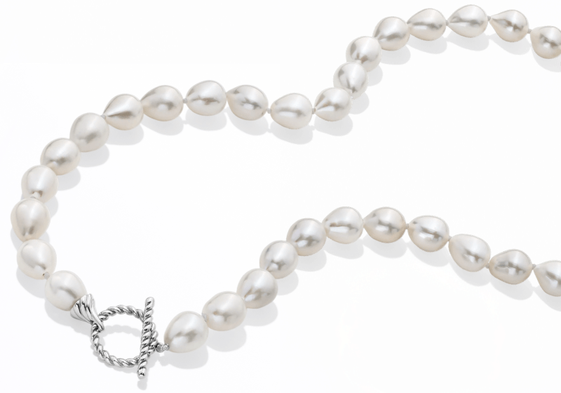 Freshwater pearl strand necklace with silver toggle clasp.