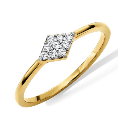 Yellow gold ring with diamond cluster centerpiece.