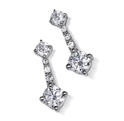 White gold, round diamond drop earrings.