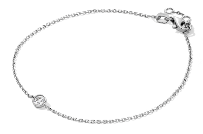 Silver chain bracelet with small diamond circle pendant. 
