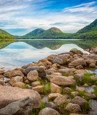 A tranquil view of Jordan pond in Acadia National park.