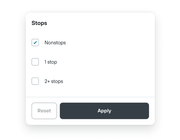 Showing stops filters on KAYAK explore page.