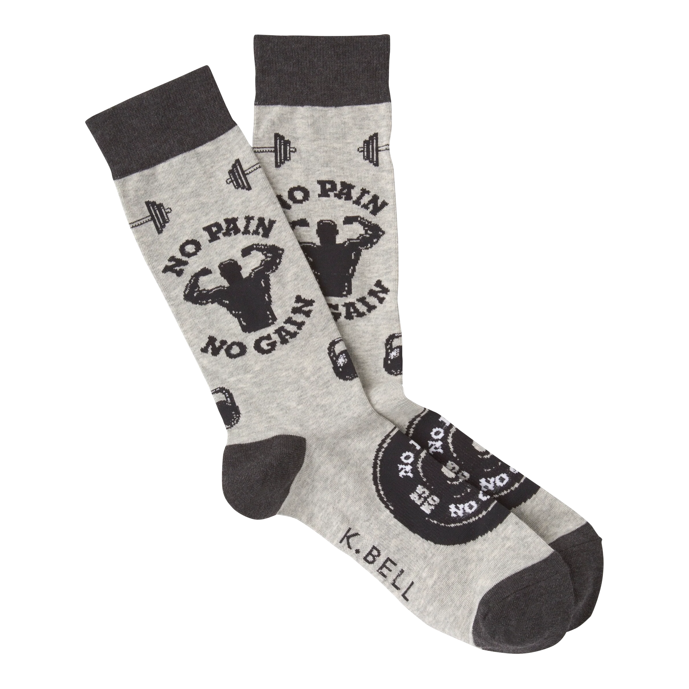 K.Bell Men's No Pain No Gain Crew Socks
