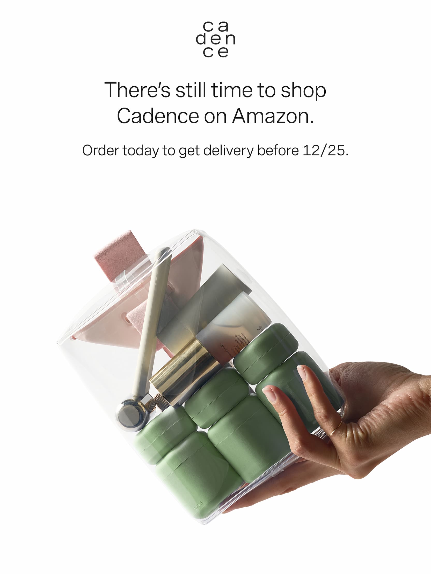 Click to shop Cadence on Amazon. There’s still time to shop Cadence on Amazon. Order today to get delivery before 12/25. Image of a Parcel with Capsules in it.