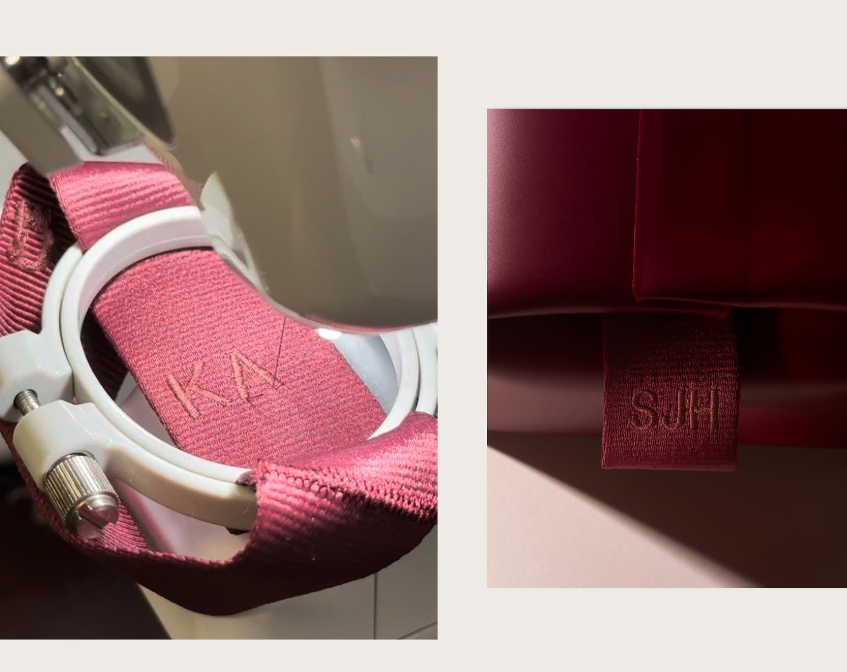 Click to shop The Parcels. Images of Parcel strap embroidery.