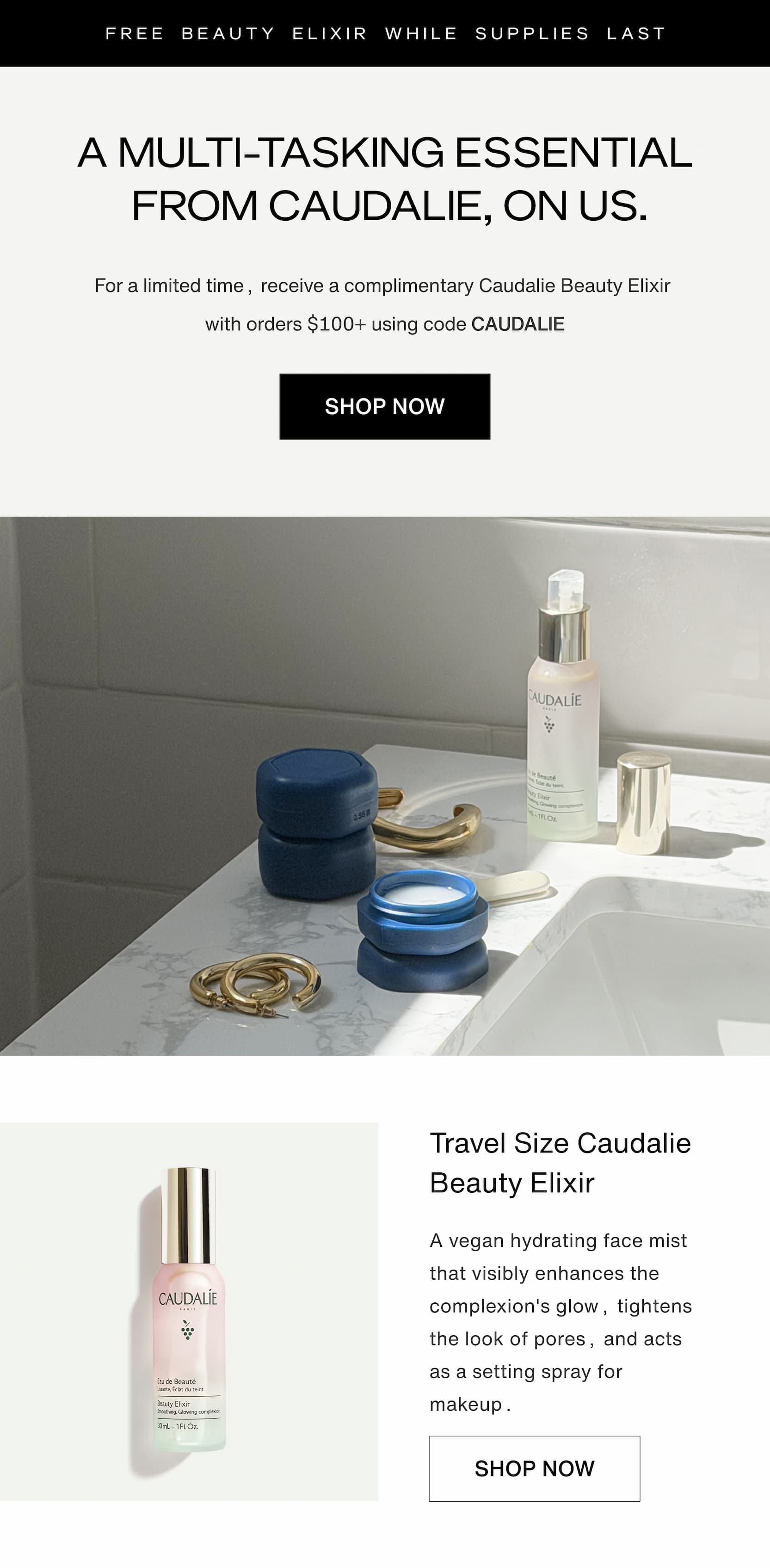 Click to shop Cadence for a free Caudalie Beauty Elixir for orders $100+
