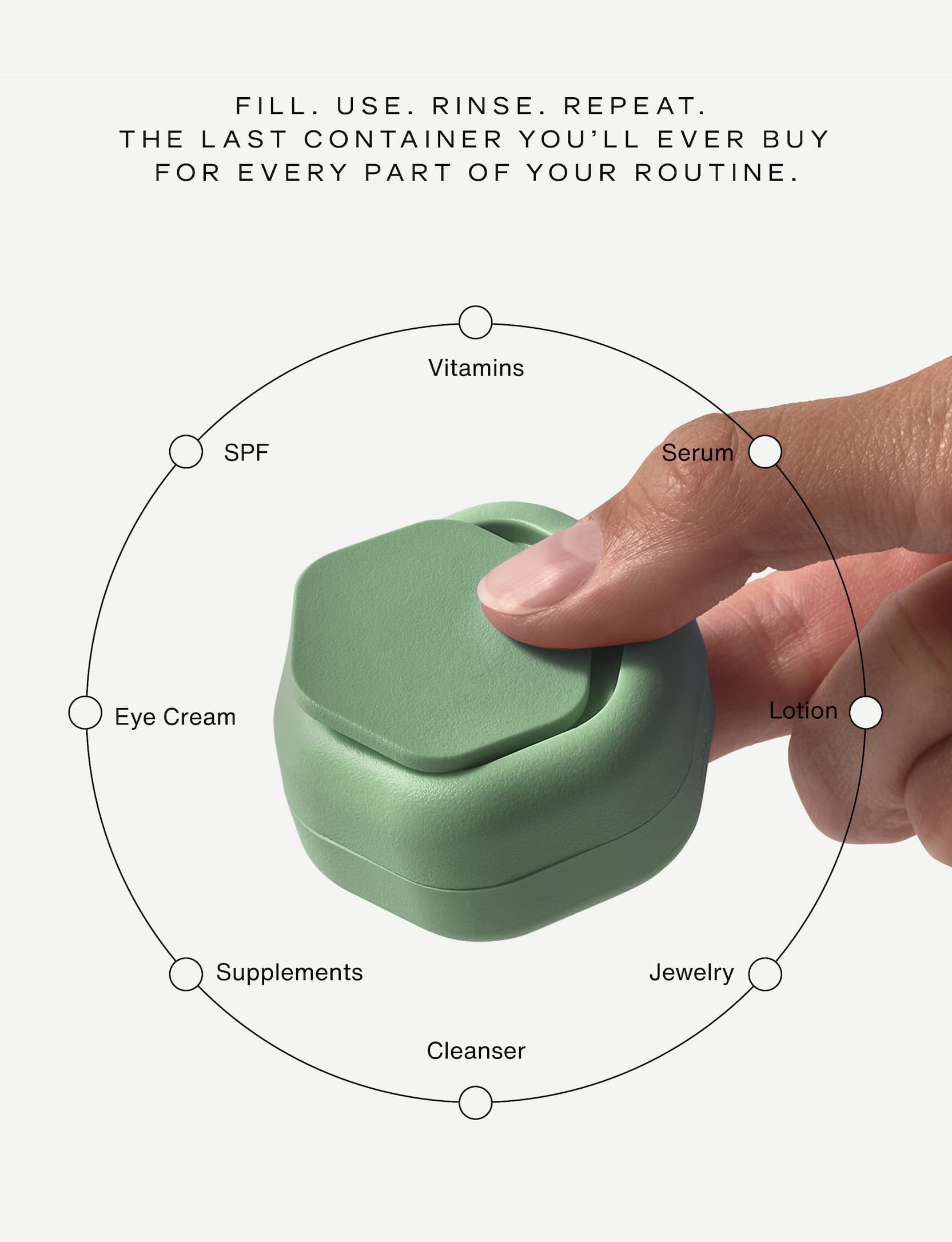 Click to shop The Earth Day Sale. Fill. Use. Rinse. Repeat.  The last container you’ll ever buy for every part of your routine. Image of The Capsule