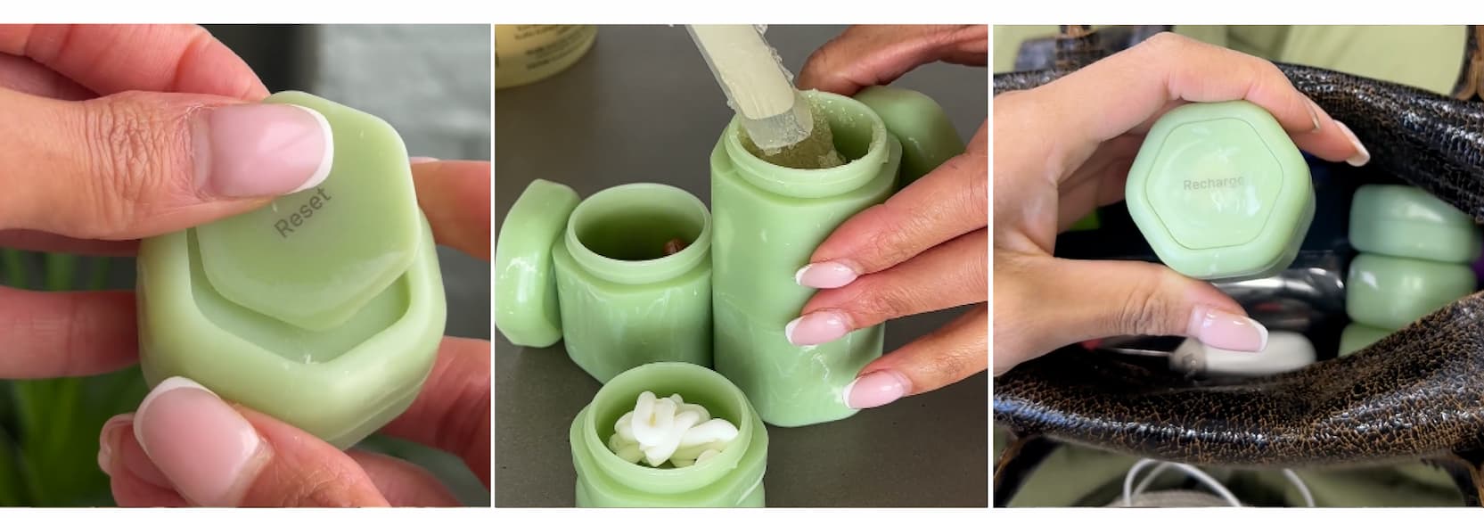 Click to shop The Jade Collection. Image of Jade Capsules in use. 