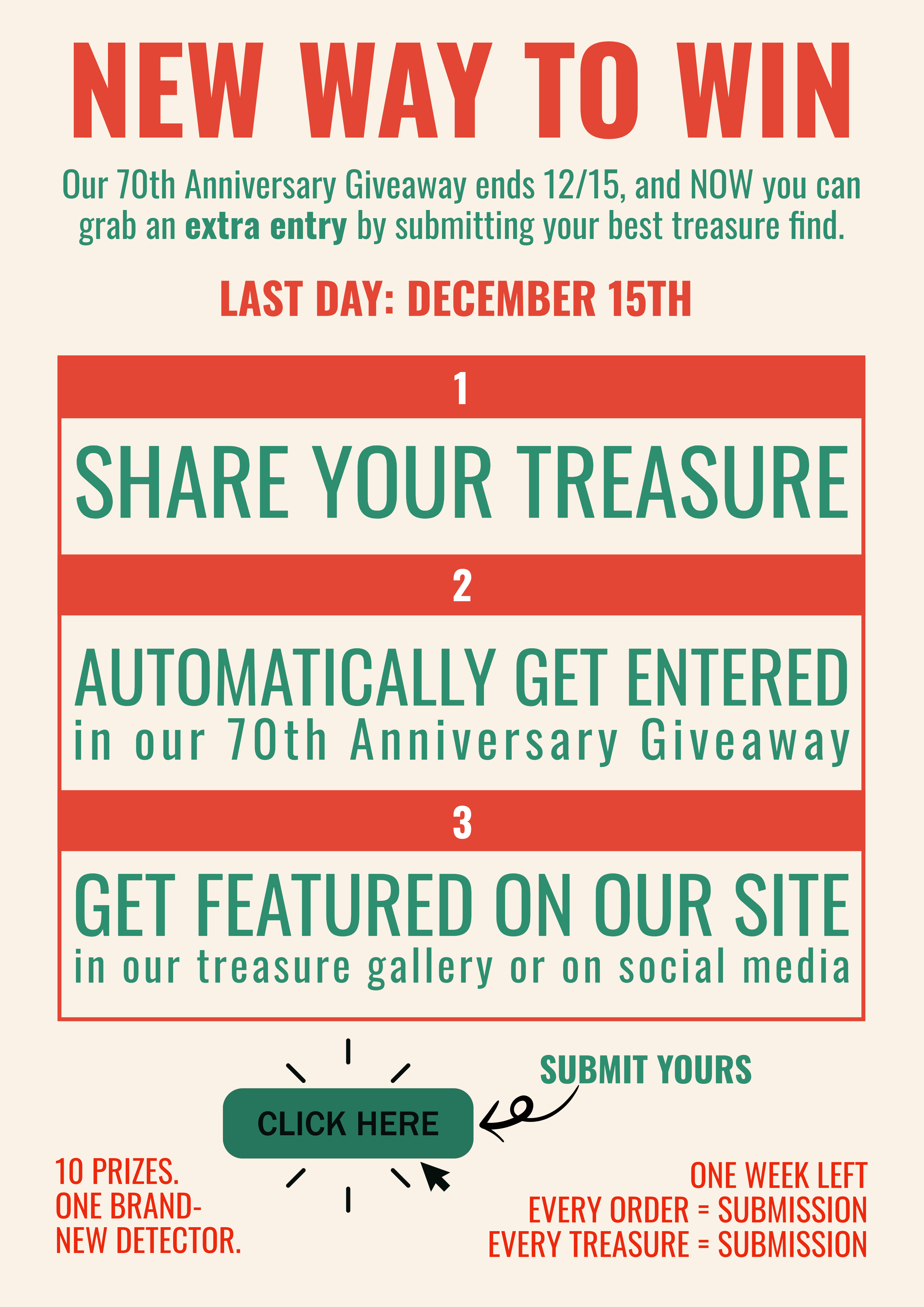 New way to win! Share your treasure and get entered in the 70th anniversary giveaway!! 