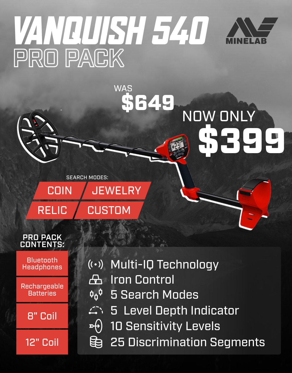 Vanquish 540 Pro Pack: was $649 now only $399 