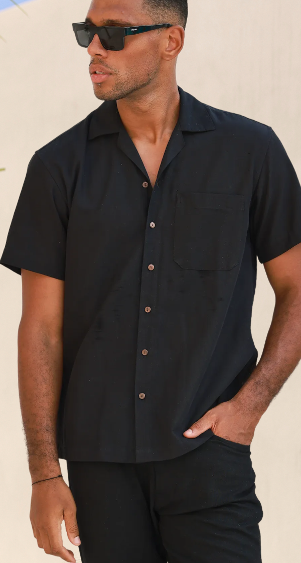The Black Linen Camp Collar Shirt | Shop Now