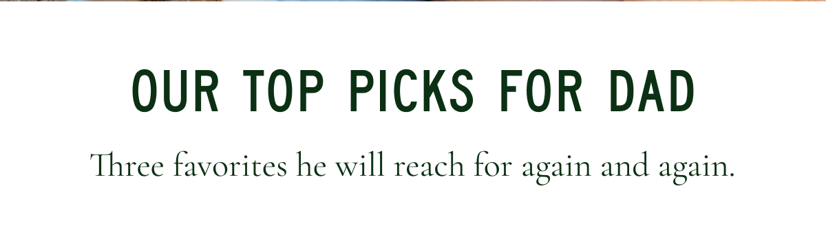OUR TOP PICKS FOR DAD Three favorites he will reach for again and again.
