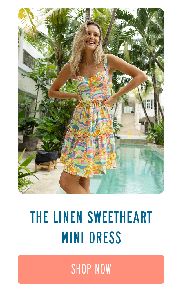 THE LINEN SWEETHEART MINI DRESS [SHOP NOW]