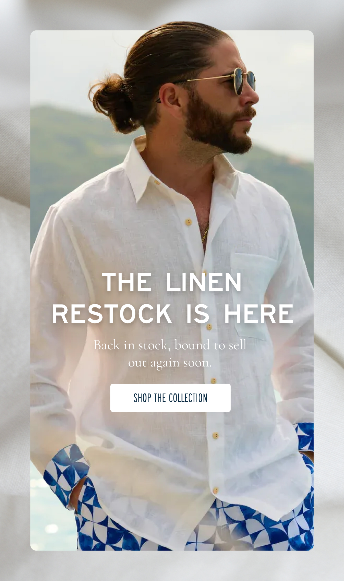 THE LINEN RESTOCK IS HERE The easiest thing you’ll reach for all season. Back in stock and not for long. [SHOP THE COLLECTION]