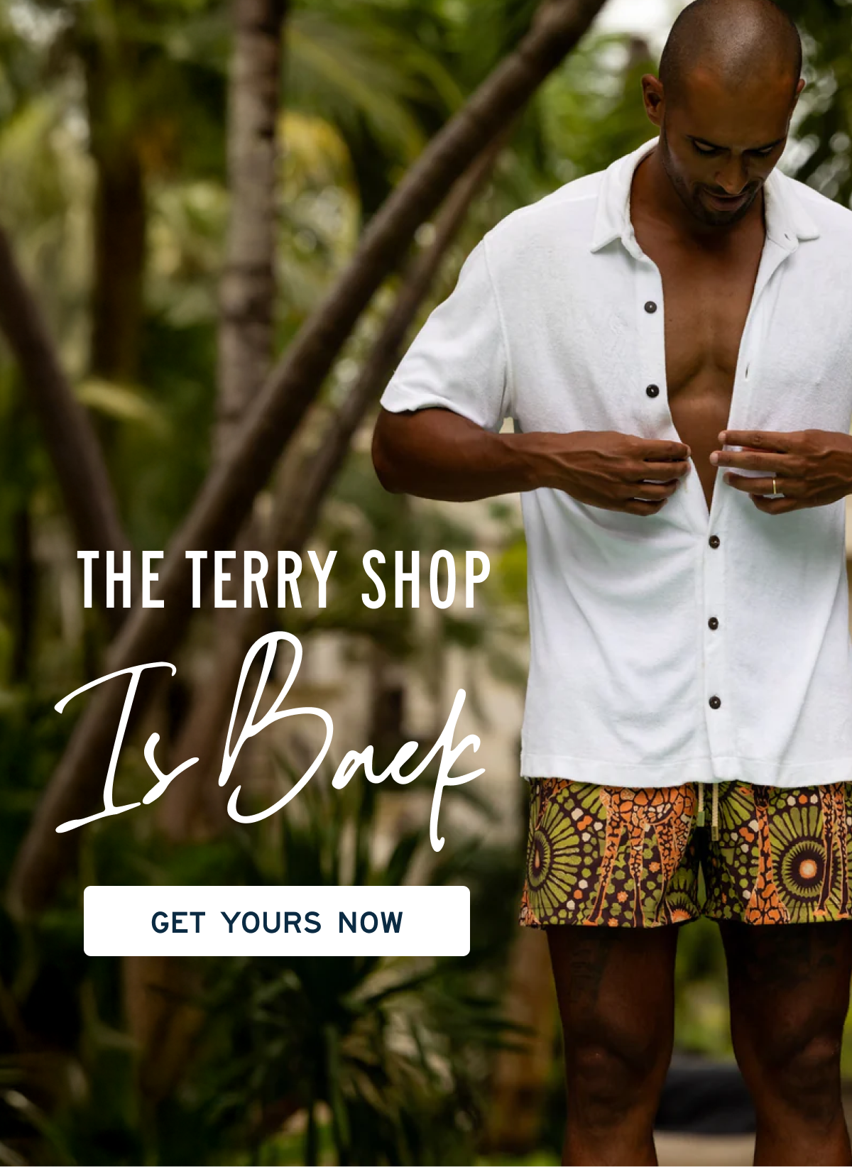 REVISIT OUR TERRY POLOS  [[GET YOURS NOW]] Nothing says leisure quite like our recently docked and restocked Tropicana Terry Polo and Casa Blanca Button-Down. Both crafted from the softest organic Pima terry cotton and built for effortless leisure wherever you're headed next.