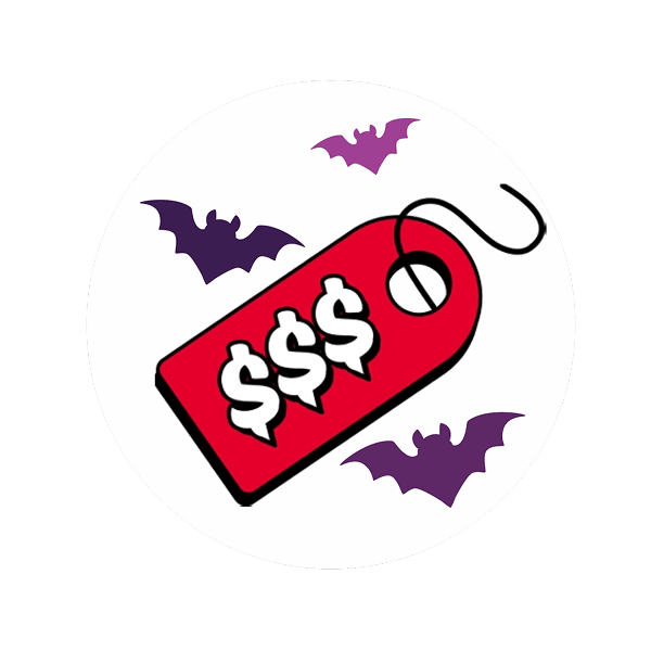 Bats flying around a discount tag.