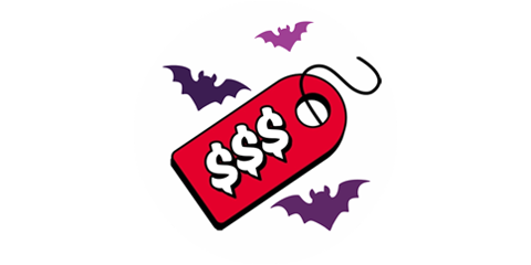 Bats flying around a discount tag.