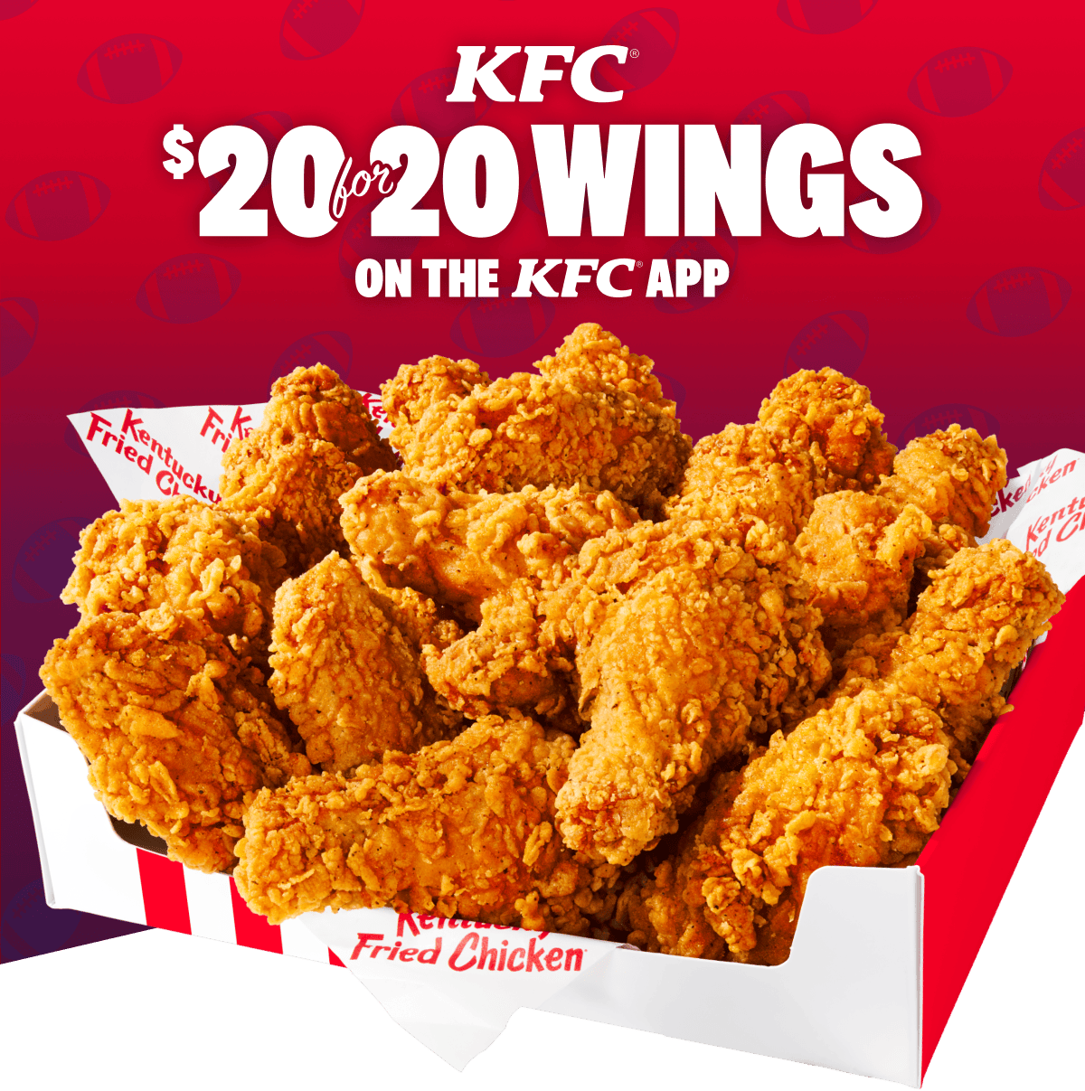 20 Wings for $20 on the KFC App