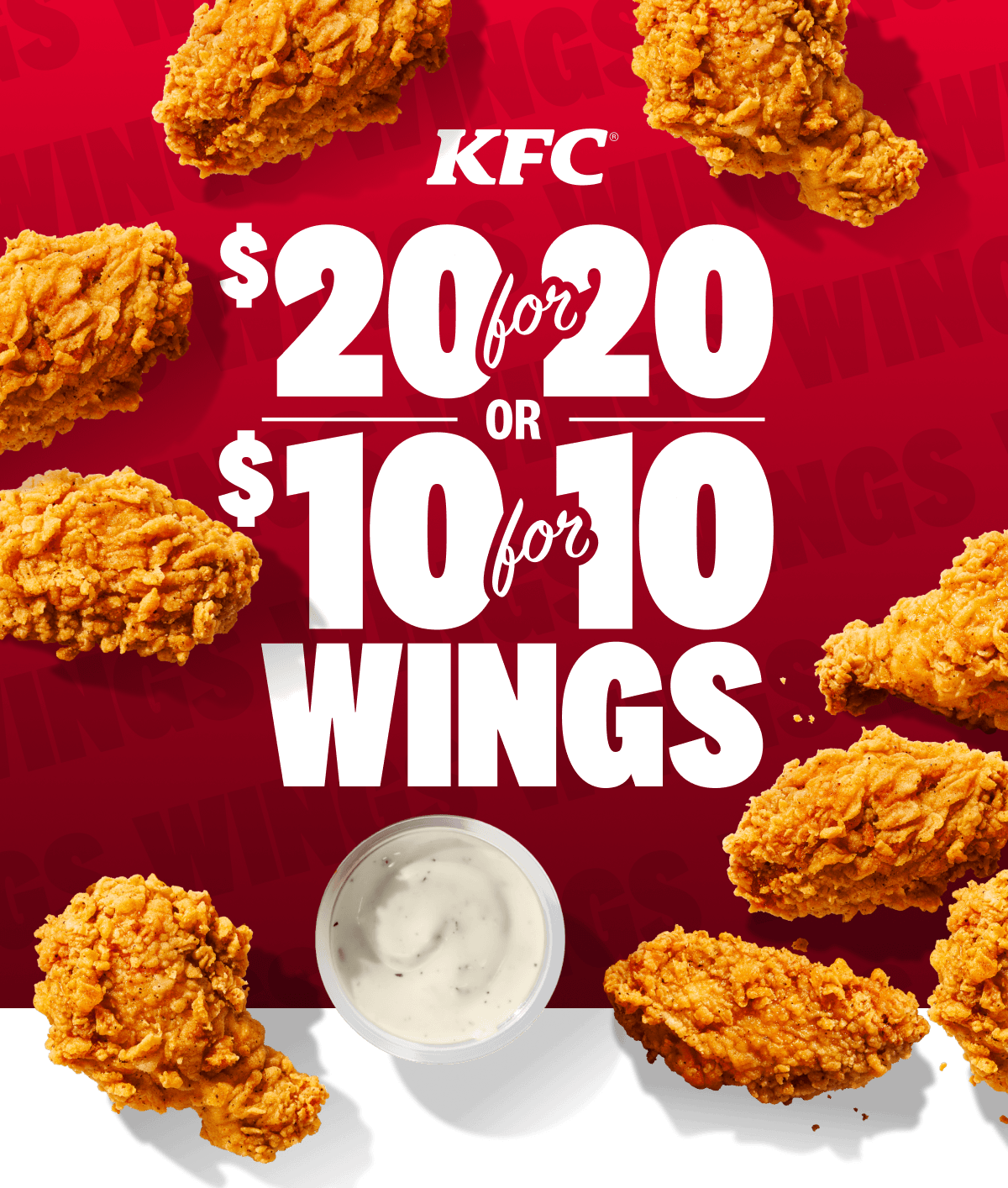 $20 for 20 Wings or $10 for 10 Wings
