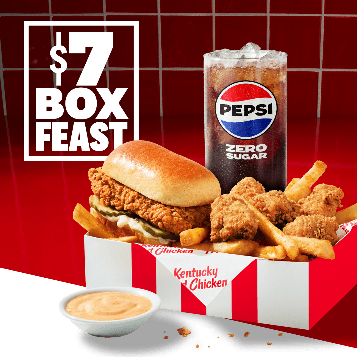 $7 Box Feast - KFC Snacker, nuggests, fries and a drink.