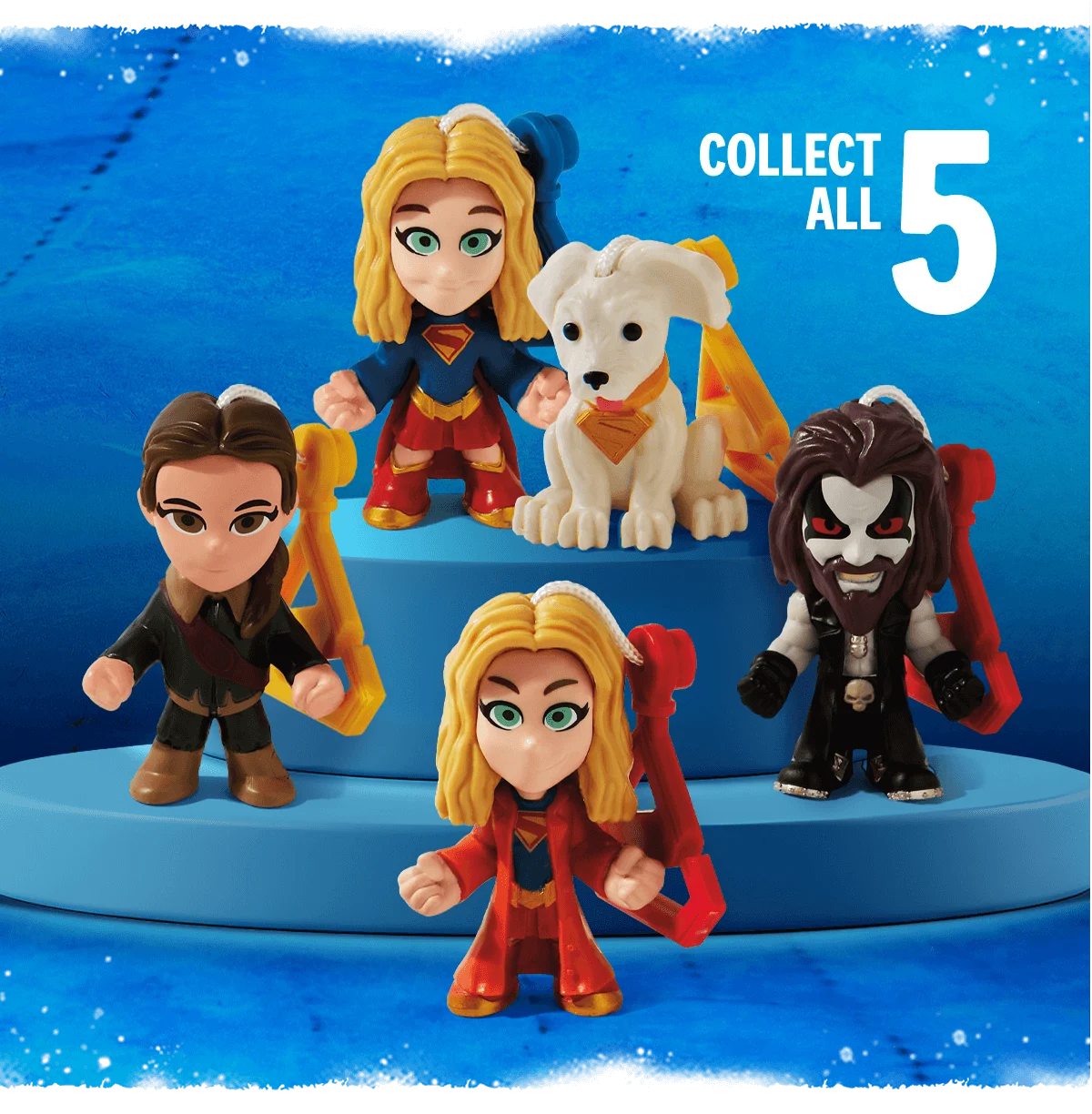5 different small collectible dolls inspired by the movie Supergirl