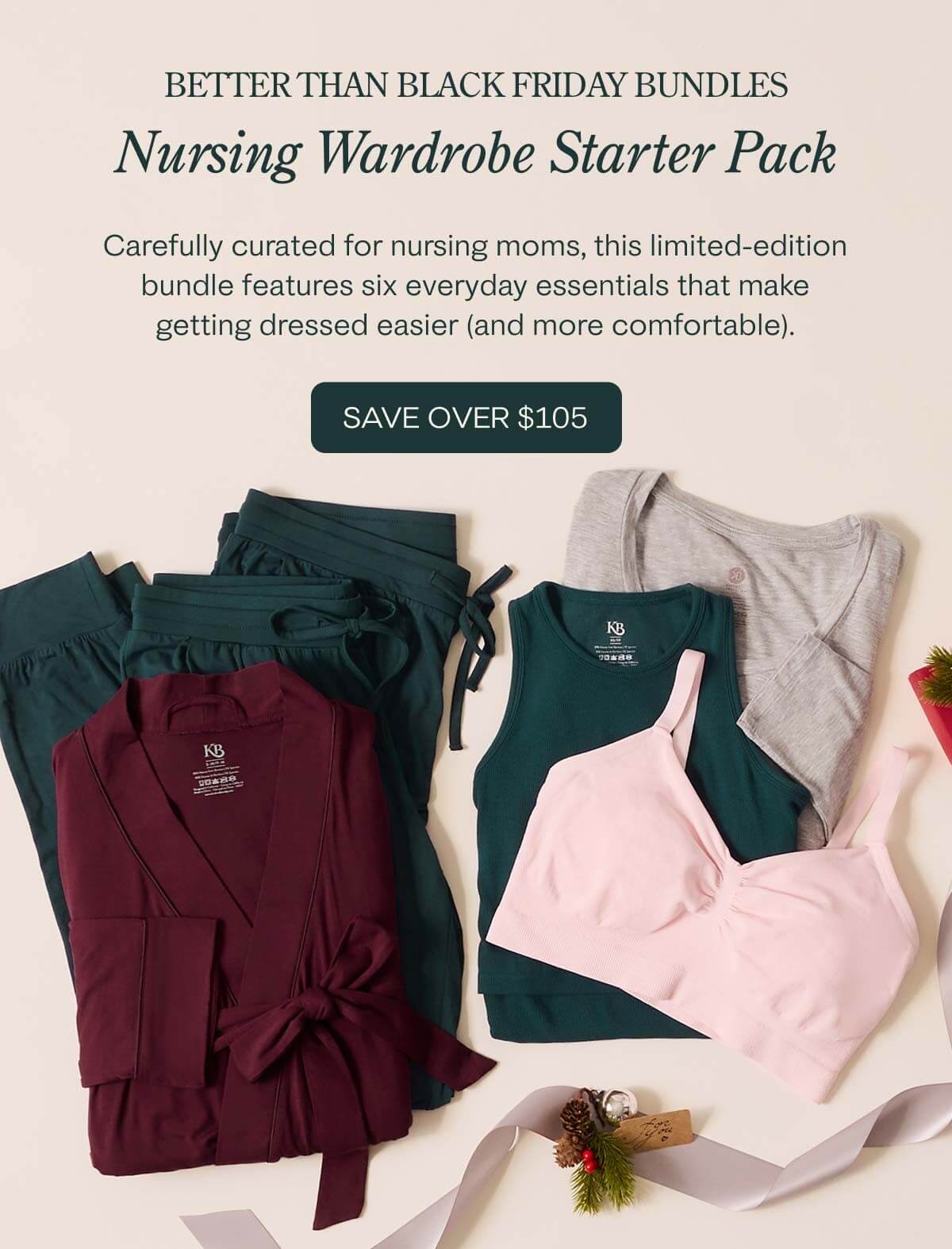 Carefully curated for nursing moms, the Nursing Wardrobe Starter Pack features six everyday essentials that make getting dressed easier.