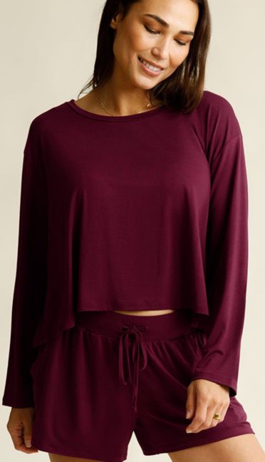 Aria Bamboo Casual Cropped Long Sleeve Top