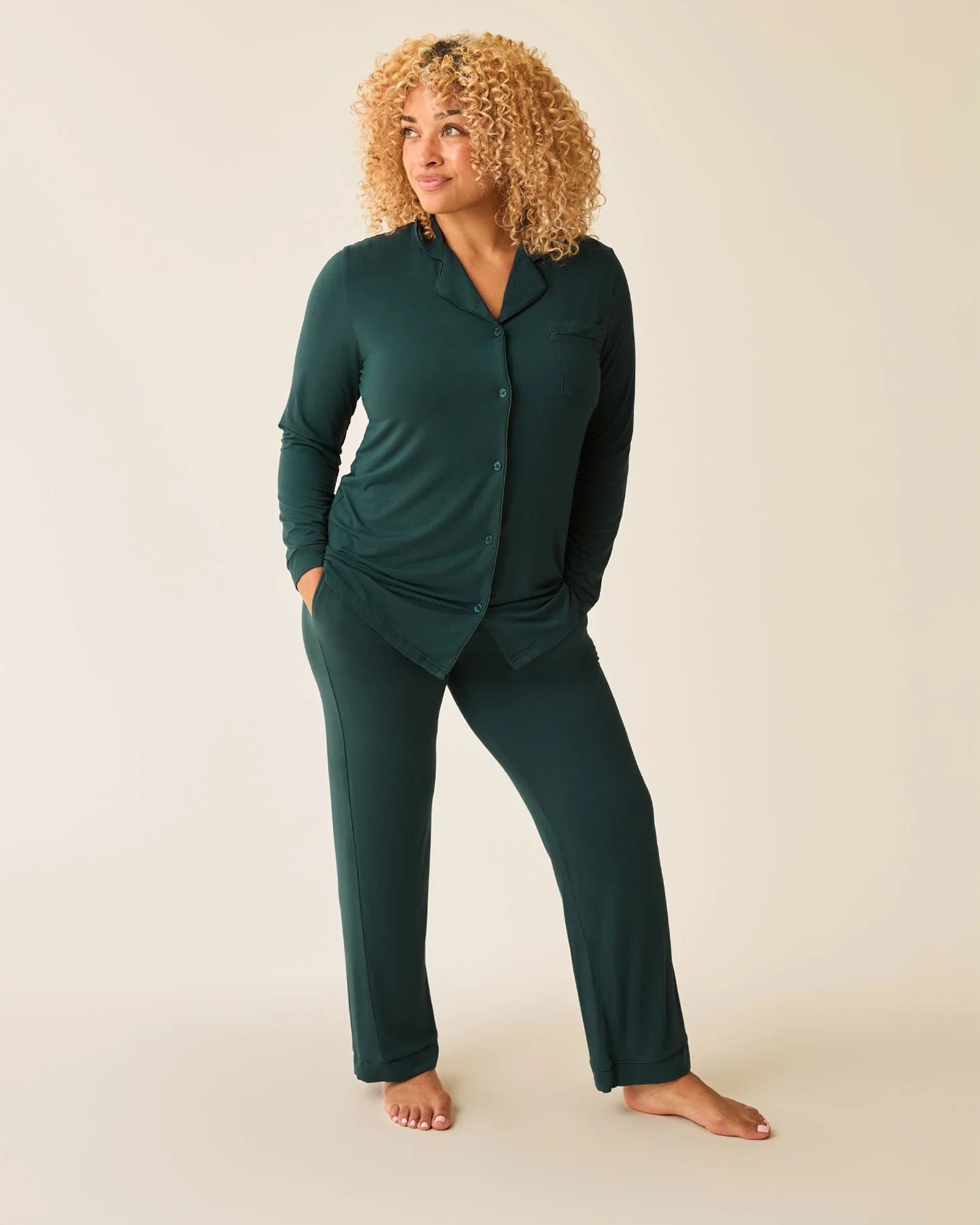 Image of Clea Bamboo Long Sleeve Pajama Set | Evergreen