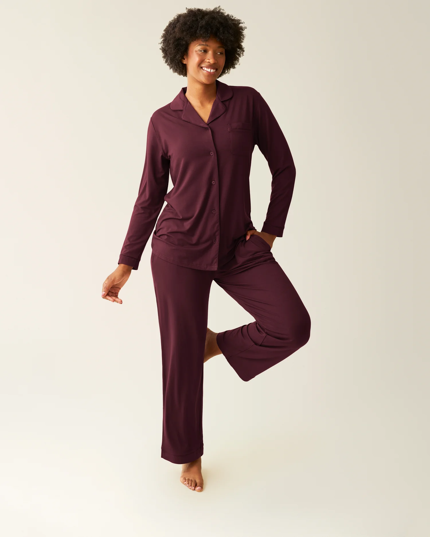 Image of Clea Bamboo Long Sleeve Pajama Set | Deep Burgundy