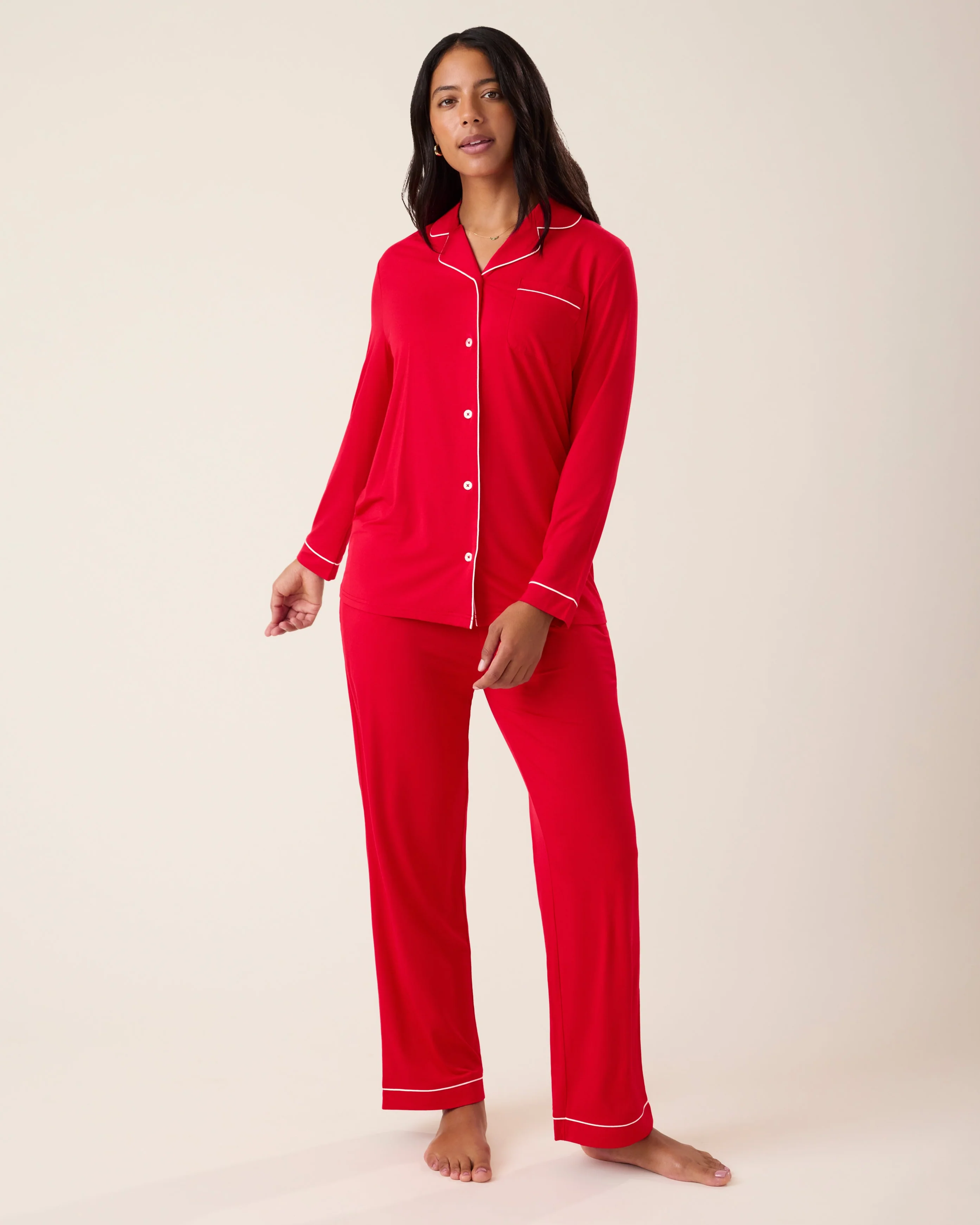 Image of Clea Bamboo Long Sleeve Pajama Set | Red