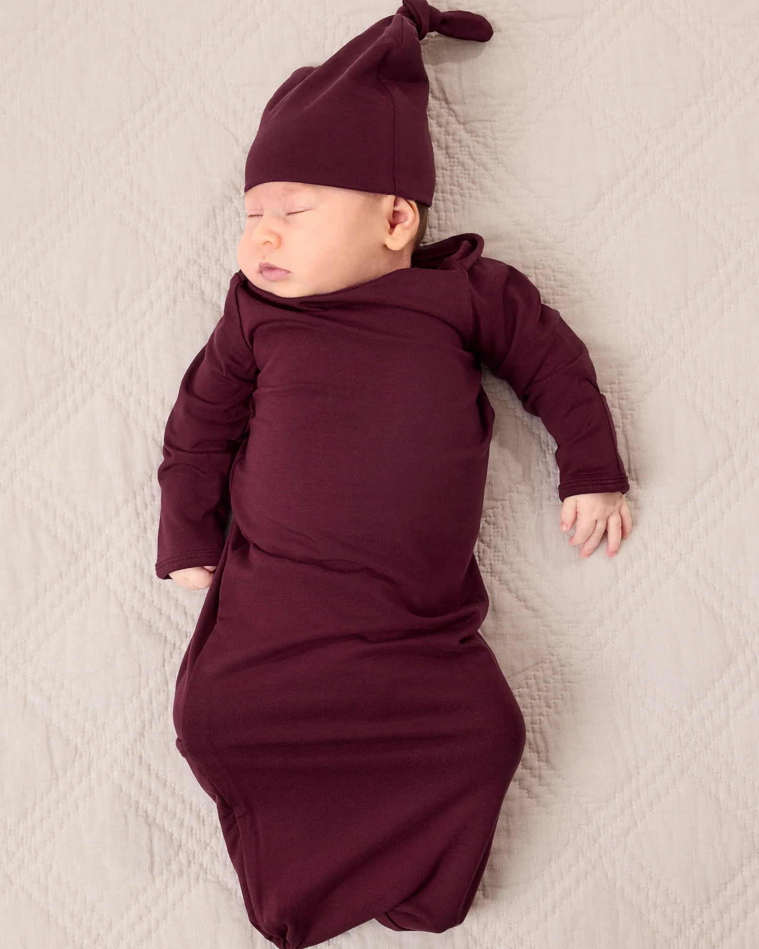 Image of Cozy Bamboo Baby Gown & Hat | Deep Burgundy