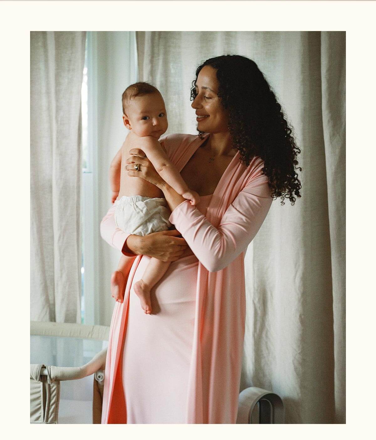 The Sunday Maxi Dress and Lounge Duster are designed for everyday ease, with details that support all phases of motherhood.