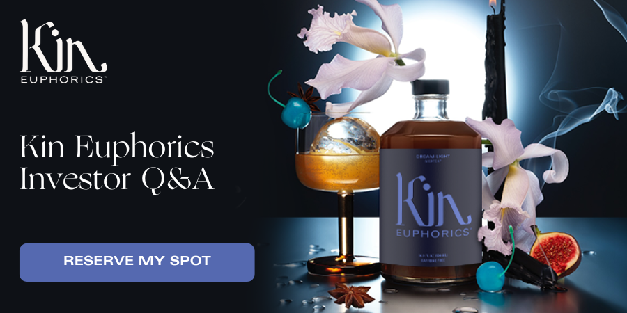 Banner reads: "Kin Euphorics Investor Q&A". Click here to Reserve Your Spot