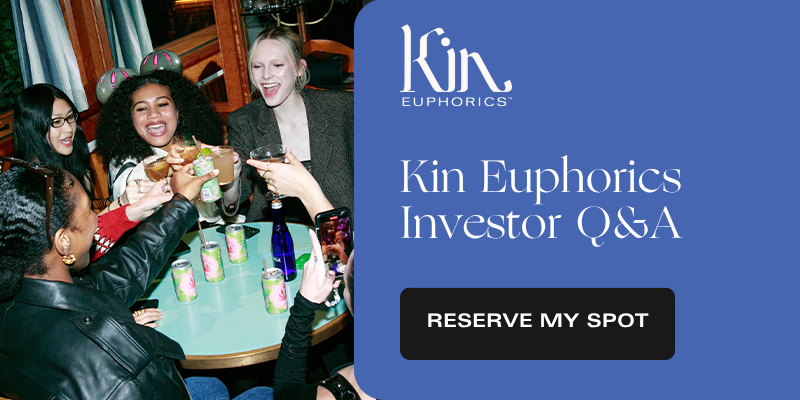 Banner reads: "Kin Euphorics Investor Q&A". Click here to Reserve Your Spot