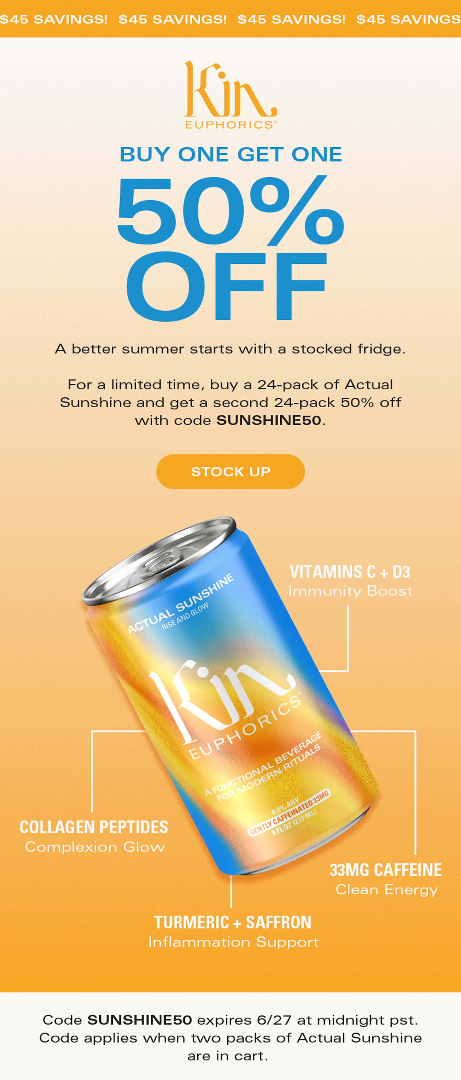 Save 50% on your second 24 pack of Actual Sunshine