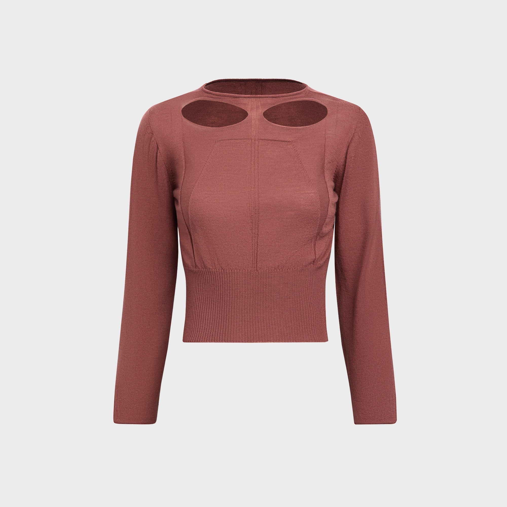 Image of Rick Owens Cropped Slashed Long Sleeve Top - Rosewood