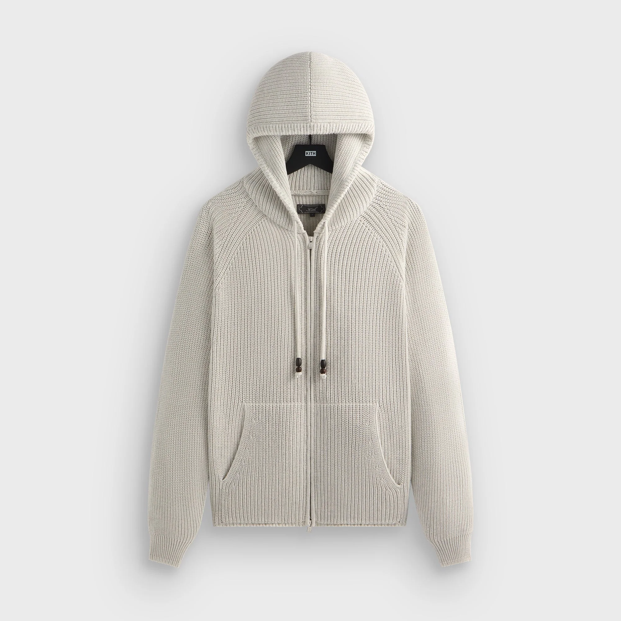 Image of Kith Full Zip Miles Knit Hoodie - Light Heather Grey