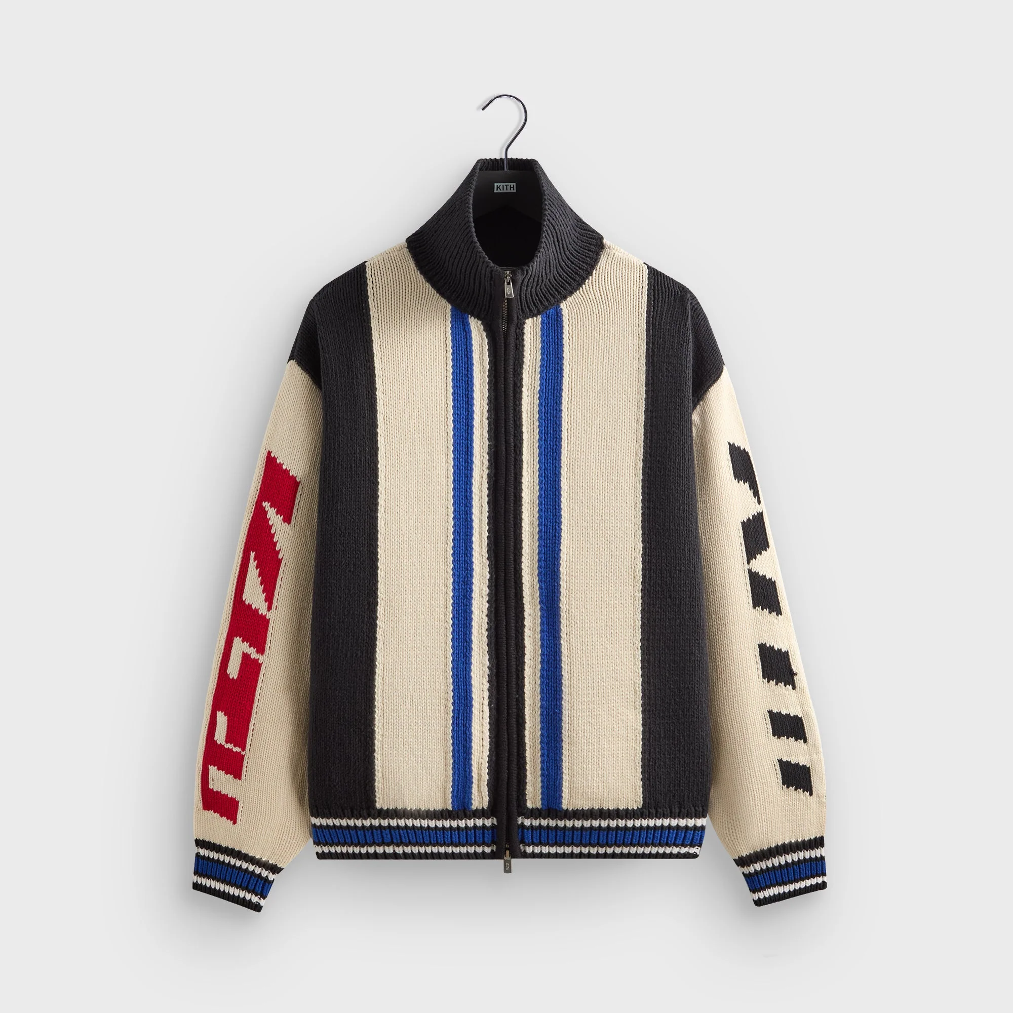 Image of Kith Color-Blocked Moto Full Zip Wyona Sweater - Sandrift