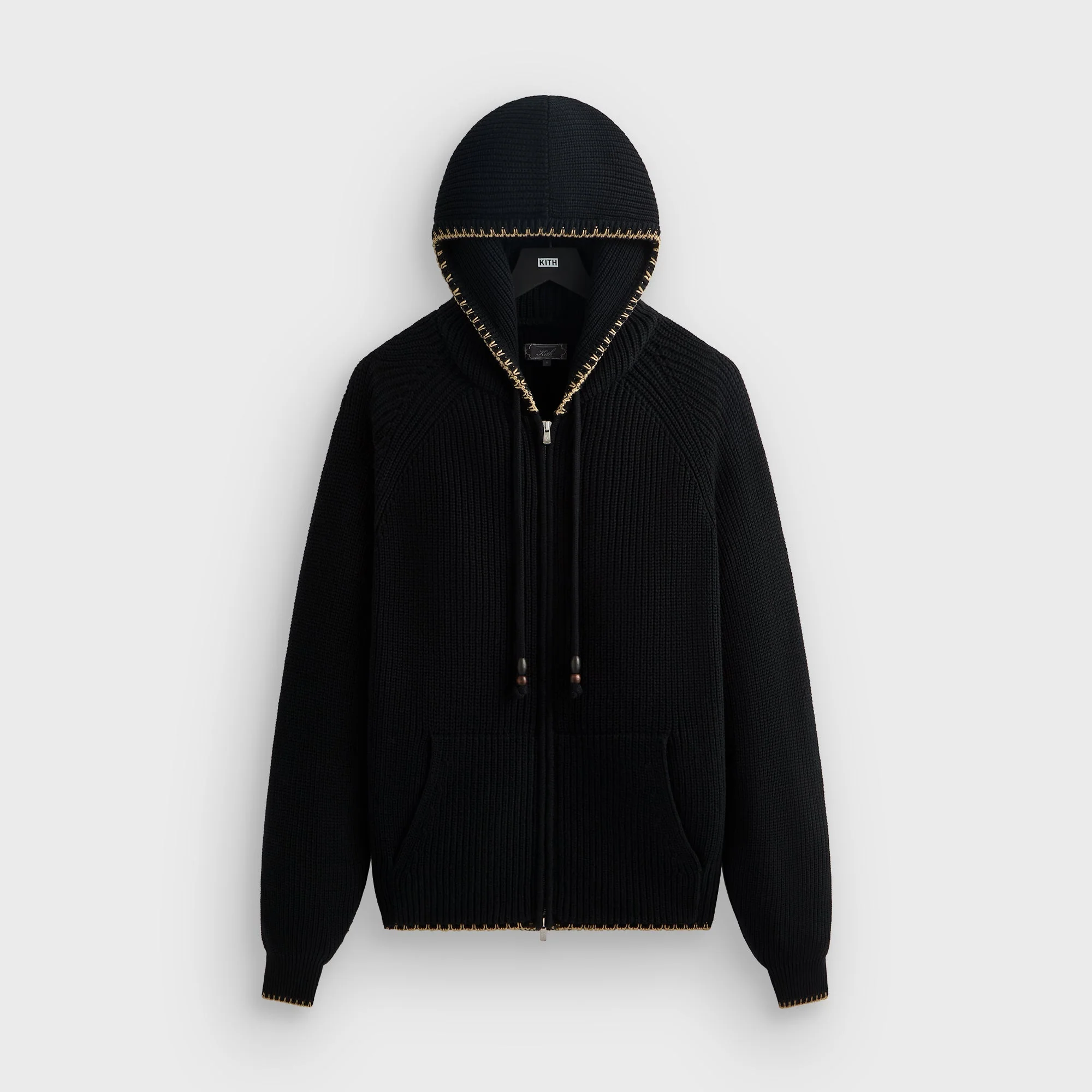 Image of Kith Full Zip Miles Knit Hoodie - Black