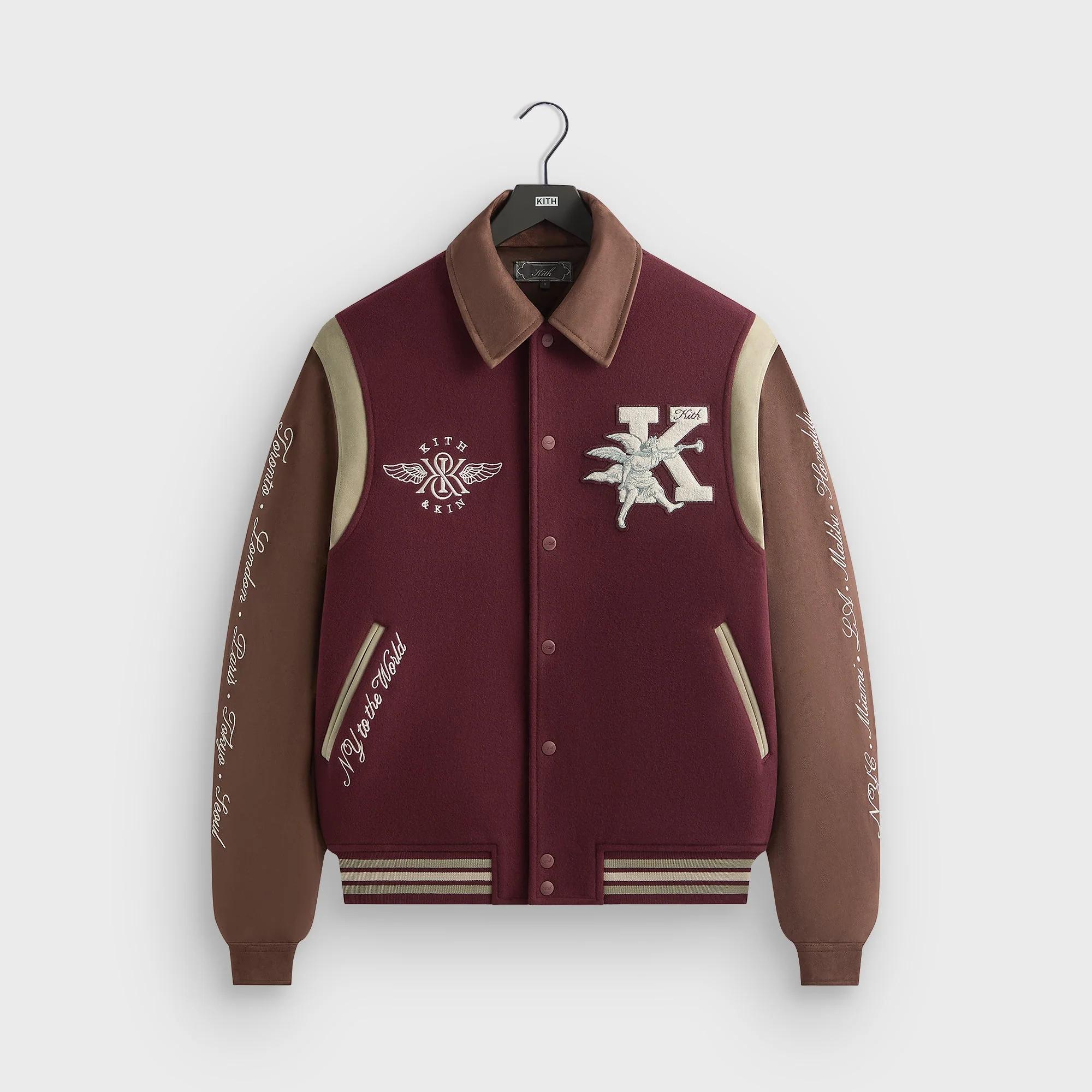 Image of Kith Wool & Microsuede Varsity Jacket - Magma