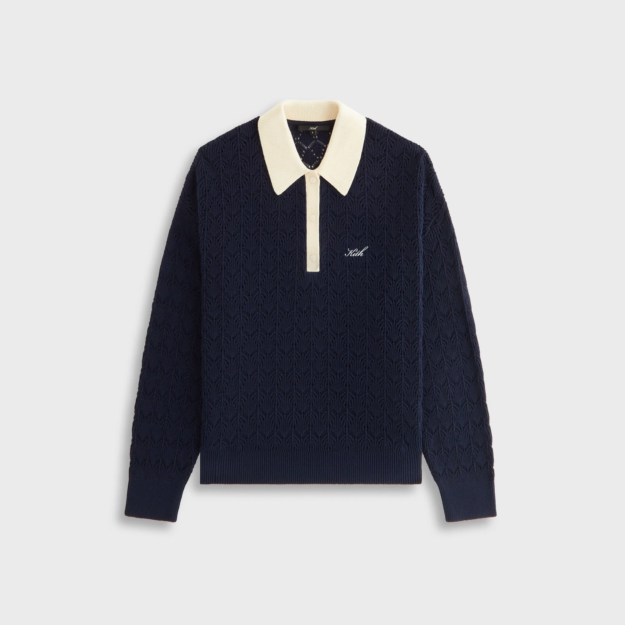Image of Kith Women Selma Crochet Polo Long Sleeve - Nocturnal