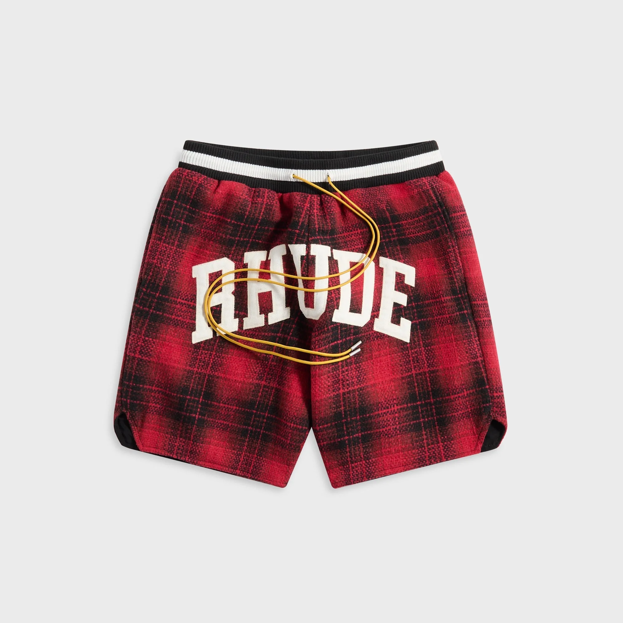 Image of Rhude Flannel Collegiate Court Logo Short - Red / Black